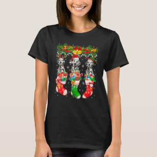 Three Santa Reindeer Elf Dalmatian Dogs In Christm T-Shirt