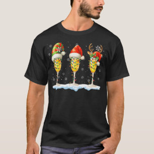 Three Santa Reindeer Elf Glasses Of Champagne Xmas T-Shirt