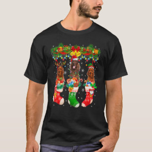 Three Santa Reindeer Elf Irish Setter Dogs In Xmas T-Shirt