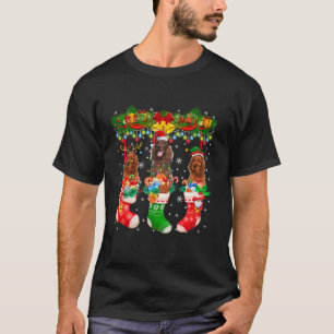 Three Santa Reindeer Elf Irish Setter Dogs In Xmas T-Shirt