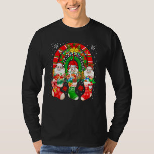 Three Santa Reindeer Elf Sheep In Christmas Socks T-Shirt