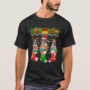 Three Santa Reindeer Elf St Bernard Dogs In Christ T-Shirt