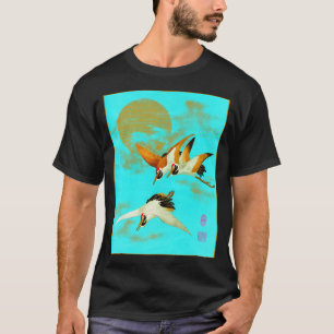 Three sarus crane flying in front of the moon T-Shirt