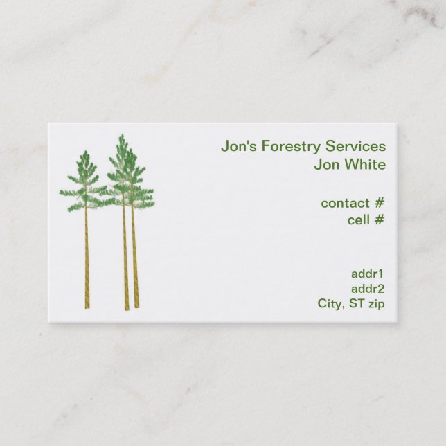 Three sawtimber sized pine trees business card (Front)