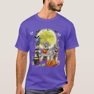 Three Schnauzer Dogs Witch Scary Mummy Halloween  T-Shirt
