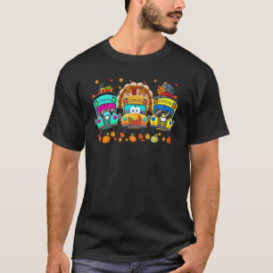 Three School Buses Pilgrim Turkey Fall Vibes Thank T-Shirt