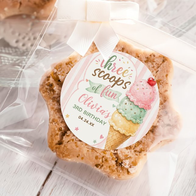 Three Scoops Of Fun 3rd Birthday Party  Classic Round Sticker (Creator Uploaded)