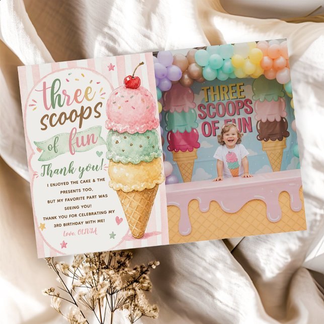 Three Scoops Of Fun 3rd Birthday Party  Invitation (Creator Uploaded)