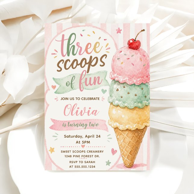 Three Scoops Of Fun 3rd Birthday Party  Invitation (Creator Uploaded)