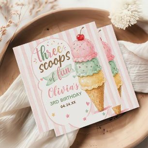 Three Scoops Of Fun 3rd Birthday Party  Napkin