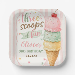 Three Scoops Of Fun 3rd Birthday Party  Paper Plate