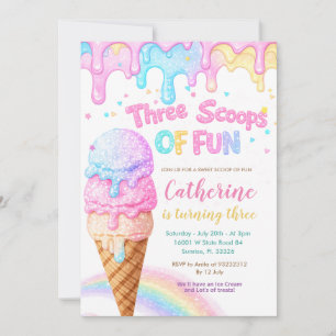 Three Scoops Of Fun Ice Cream Birthday Party Invitation