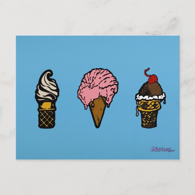 "THREE SCOOPS" POSTCARD (Front)