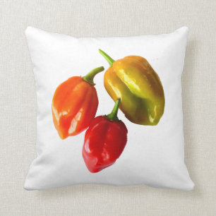 Three Scotch Bonnet Peppers Red Orange Yellow Pic Cushion