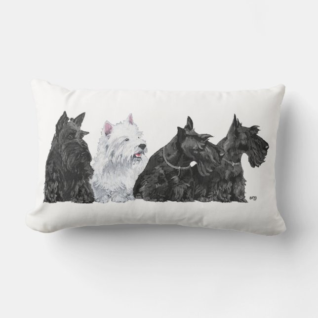 Three Scotties & a Westie Lumbar Cushion (Front)