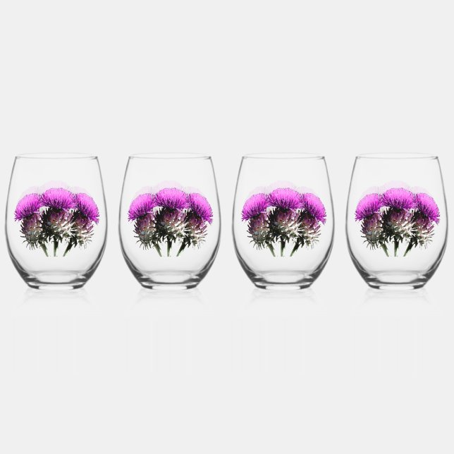 Three Scottish Thisles Stemless Wine Glass (Back)