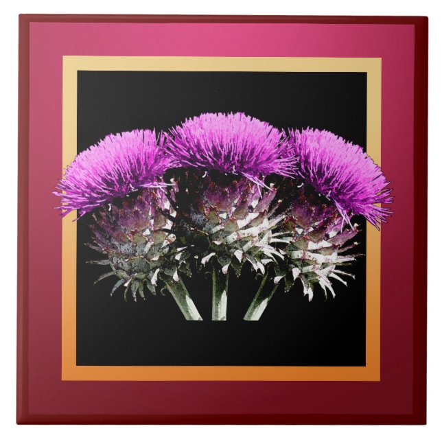 Three Scottish Thistles Ceramic Tile (Front)