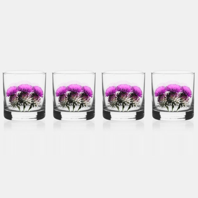 Three Scottish Thistles Whiskey Glass (Front)