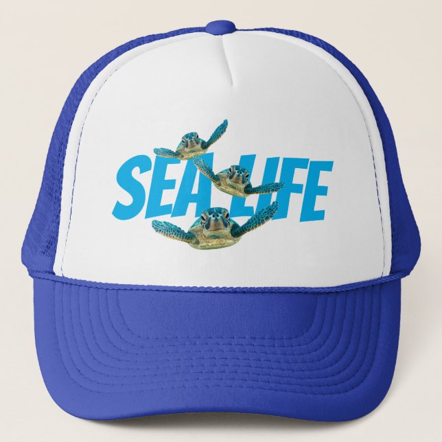 Three  Sea Turtles "Sea Life" Trucker Hat (Front)