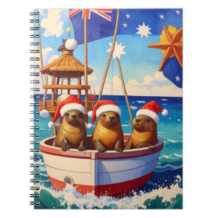 Three Seals with Santa hats Merry Christmas Notebook
