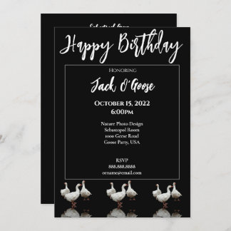 THREE SEBASTOPOL GEESE BLACK BIRTHDAY INVITATION