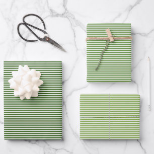 Three Shades Green Stripes Wrapping Paper Sheets