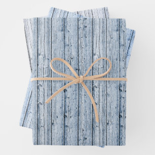 Three Shades of Blue Knotty Wood  Wrapping Paper Sheet