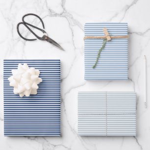 Three Shades of Blue Stripes Wrapping Paper Sheet