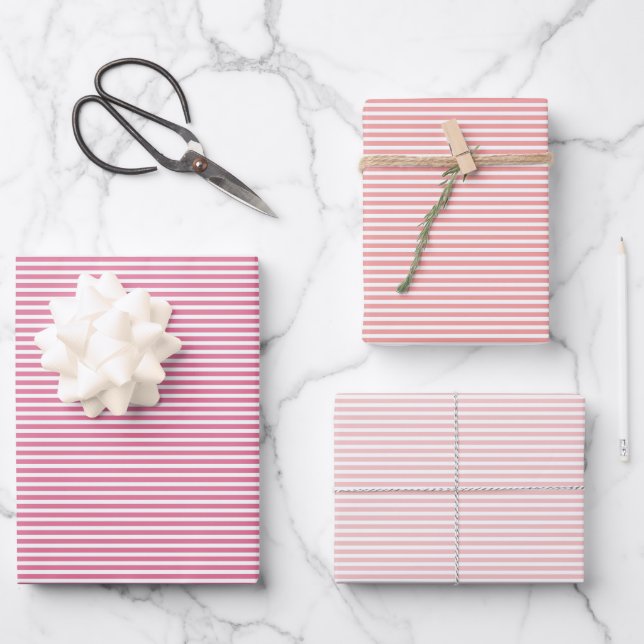 Three Shades Pink Stripes Wrapping Paper Sheet (Front)