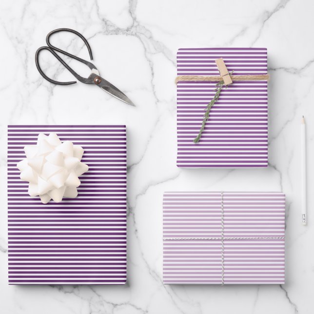 Three Shades Purple Stripes Wrapping Paper Sheet (Front)