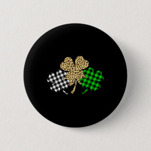 Three Shamrocks Leopard Buffalo Plaid St Patrick D 6 Cm Round Badge