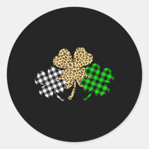 Three Shamrocks Leopard Buffalo Plaid St Patrick D Classic Round Sticker