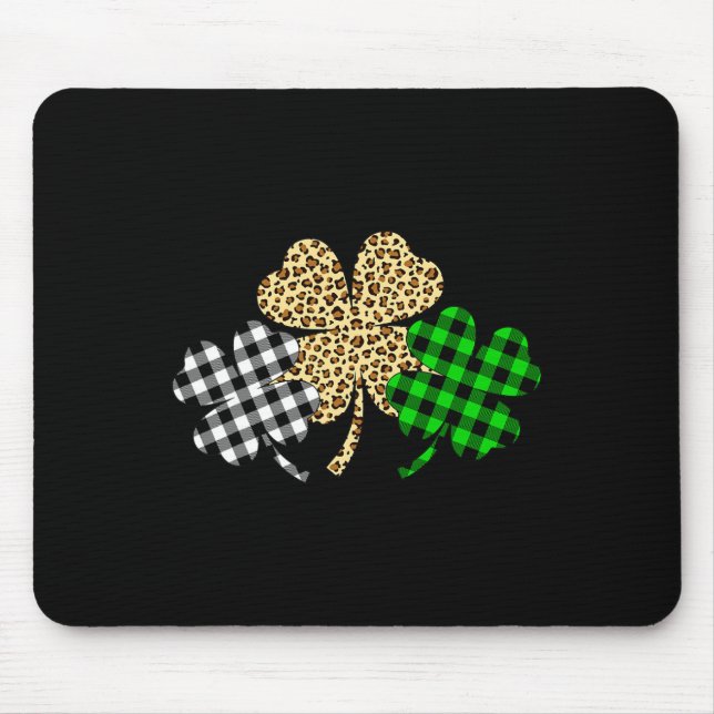 Three Shamrocks Leopard Buffalo Plaid St Patrick D Mouse Pad (Front)