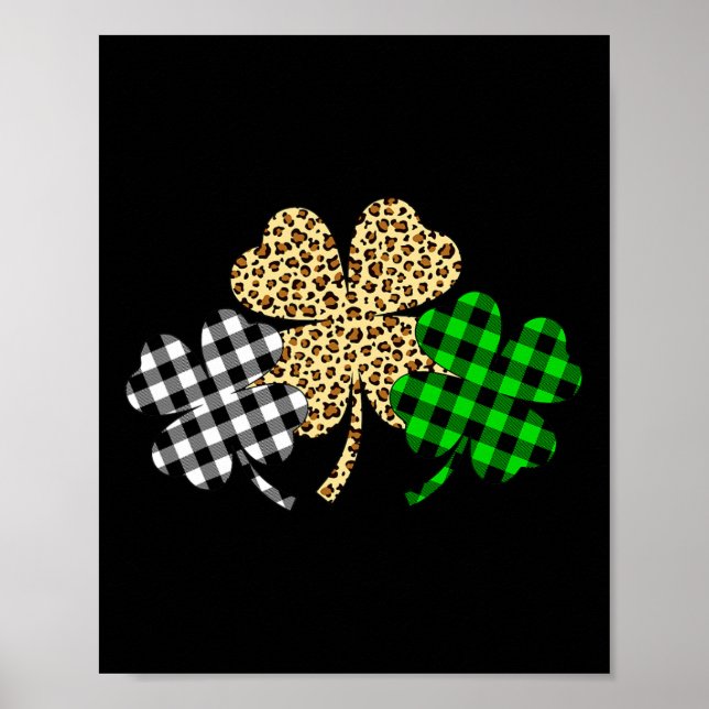 Three Shamrocks Leopard Buffalo Plaid St Patrick D Poster (Front)