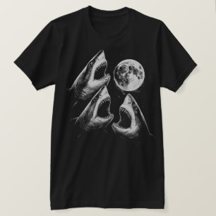 Three Shark Moon Funny Great White T-Shirt