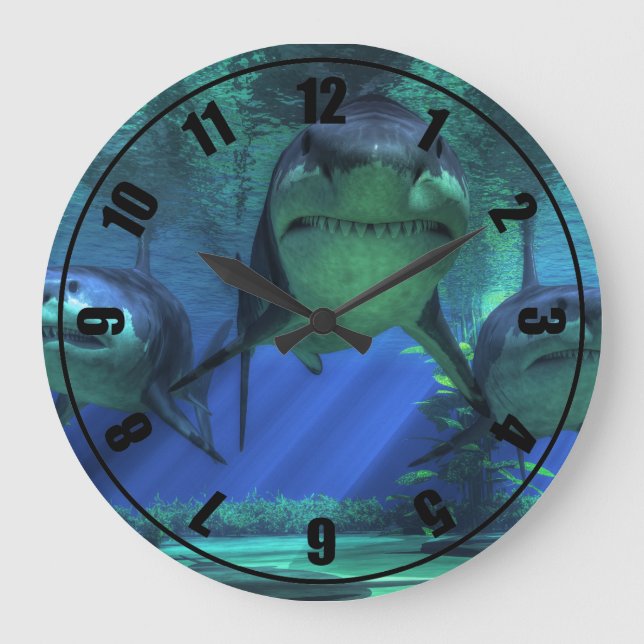 Three Sharks Large Clock (Front)