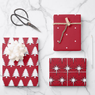 Three Sheets Of Christmas Wrapping Paper Red