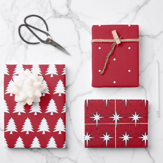 Three Sheets Of Christmas Wrapping Paper Red (Front)