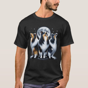 Three Shetland Sheepdogs Howling at Moon Like T-Shirt