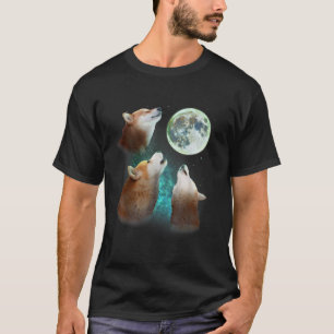 Three Shiba Inu Dogs Howl At Moon 3 Wolfs Wolves M T-Shirt