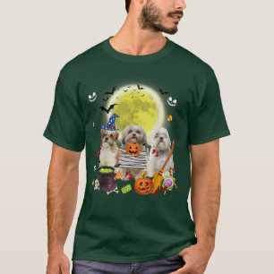 Three Shih Tzu Dogs Witch Scary Mummy Halloween T-Shirt