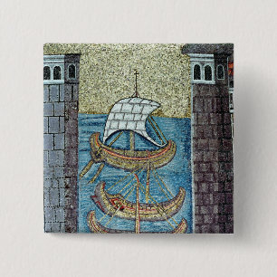 Three ships entering the port of Ravenna 15 Cm Square Badge