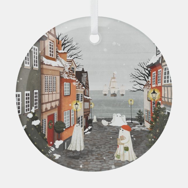 Three Ships Glass Tree Decoration (Front)