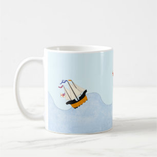 Three Ships Sailing on the Rolling Sea Nautical Coffee Mug