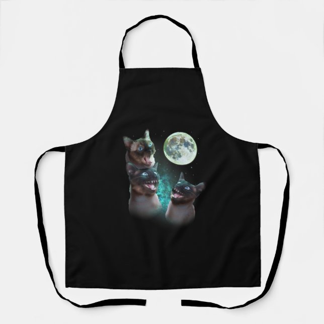 Three Siamese Cats Howl At The Moon Funny Hallowee Apron (Front)