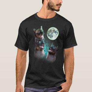 Three Siamese Cats Howl At The Moon Funny Hallowee T-Shirt