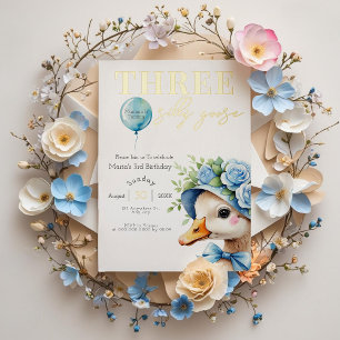 Three Silly Goose Boy 3rd Birthday  Invitation
