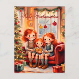 Three sisters are pleased with their new book postcard