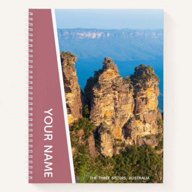 Three Sisters, Blue Mountains Australia, Rose Gold Notebook (Front)
