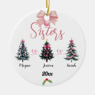 Three Sisters Christmas Tree With Custom names Ceramic Ornament
